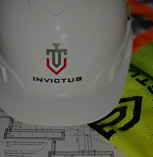 A white hard hat sitting on top of some construction plans.